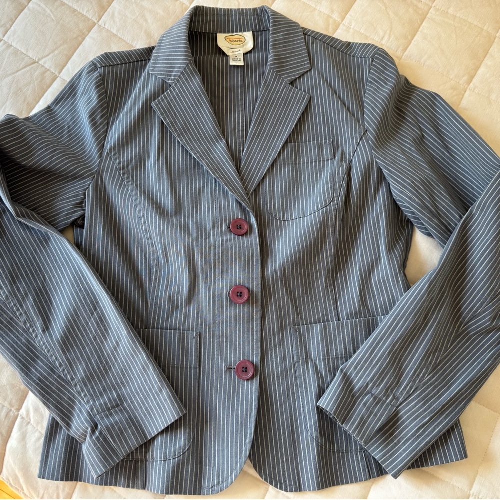 Talbots Stretch Grey and White Pinstripes Jacket Blazer